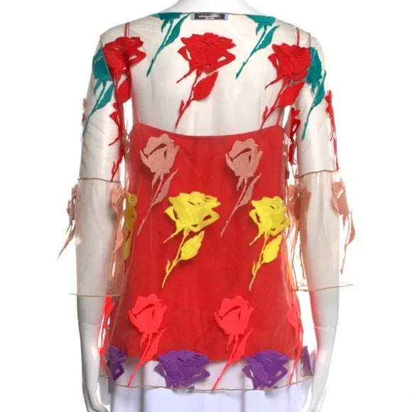 BLUMARINE new without tags, poly and silk to layer blouse top roses flowers med - Picture 2 of 10